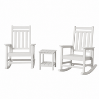 Garvee White Set of 3 HDPE Outdoor Rocking Chairs , All-Weather Porch Rockers for Adults, 350 lbs Capacity, High Back & Wide Armrests for Patio & Backyard
