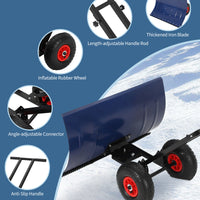 Garvee 29"W X 20"H Metal Snow Shovel for Driveway, Large Ergonomic Snow Pusher Shovel with Wheels & Adjustable Angle Blade, Perfect for Doorway, Sidewalk & Garden, Navy Blue