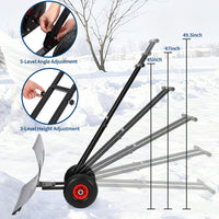 Garvee 29"W X 20"H Metal Snow Shovel for Driveway, Large Ergonomic Snow Pusher Shovel with Wheels & Adjustable Angle Blade, Perfect for Doorway, Sidewalk & Garden, Navy Blue