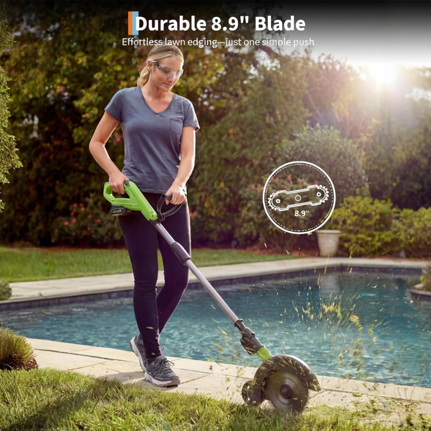 Garvee 20V Cordless Lawn Edger with 4.0Ah Battery, 9-Inch Steel Blade, Dual Wheels & 3-Depth Adjustment for Driveways and Sidewalks
