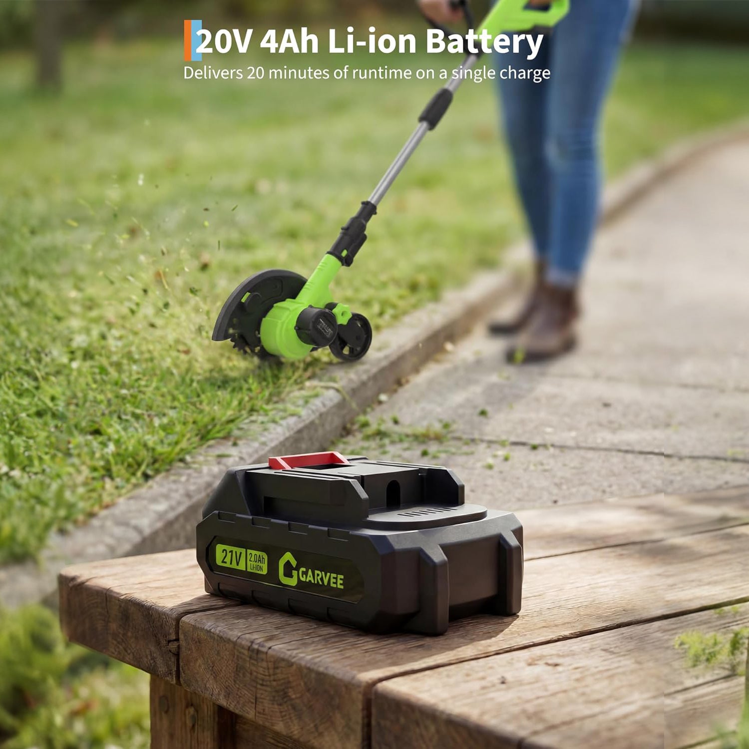 Garvee 20V Cordless Lawn Edger with 4.0Ah Battery, 9-Inch Steel Blade, Dual Wheels & 3-Depth Adjustment for Driveways and Sidewalks