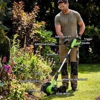 Garvee 20V Cordless Lawn Edger with 4.0Ah Battery, 9-Inch Steel Blade, Dual Wheels & 3-Depth Adjustment for Driveways and Sidewalks