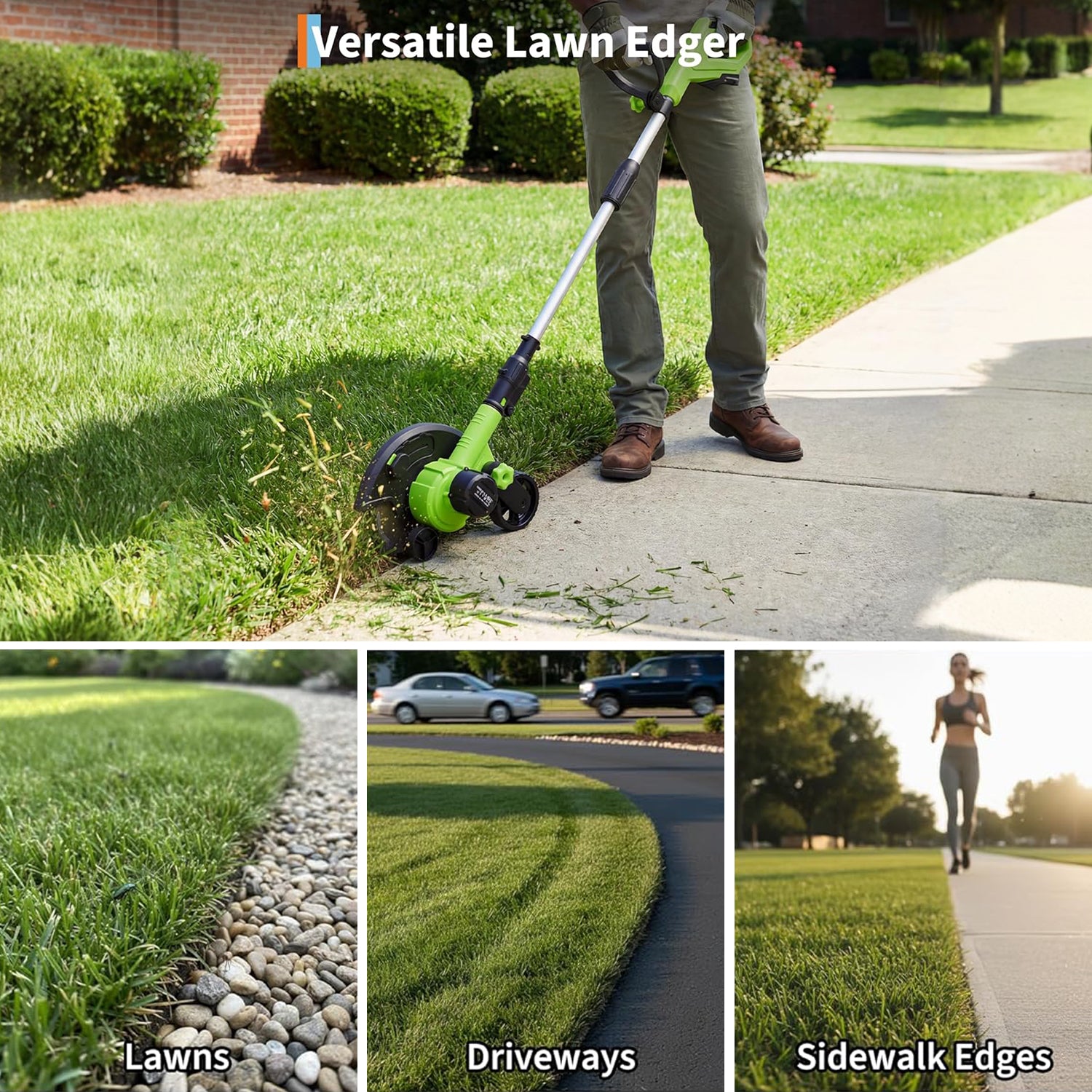 Garvee 20V Cordless Lawn Edger with 4.0Ah Battery, 9-Inch Steel Blade, Dual Wheels & 3-Depth Adjustment for Driveways and Sidewalks
