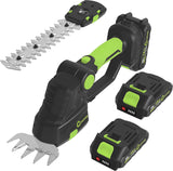 Garvee 2-in-1 Cordless Hedge Trimmer & Grass Shear, 20V Handheld Shrub & Lawn Edger, Dual Blades, 2 Batteries, Up to 120 Min Runtime, Lightweight Garden Trimmer - Black + Green