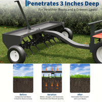 Garvee 40" Tow Behind Plug Aerator, 24 Steel Tines Core Aerator, 150 lb Weight Tray, Heavy-Duty Lawn Aerator with Universal Hitch & Pneumatic Wheels