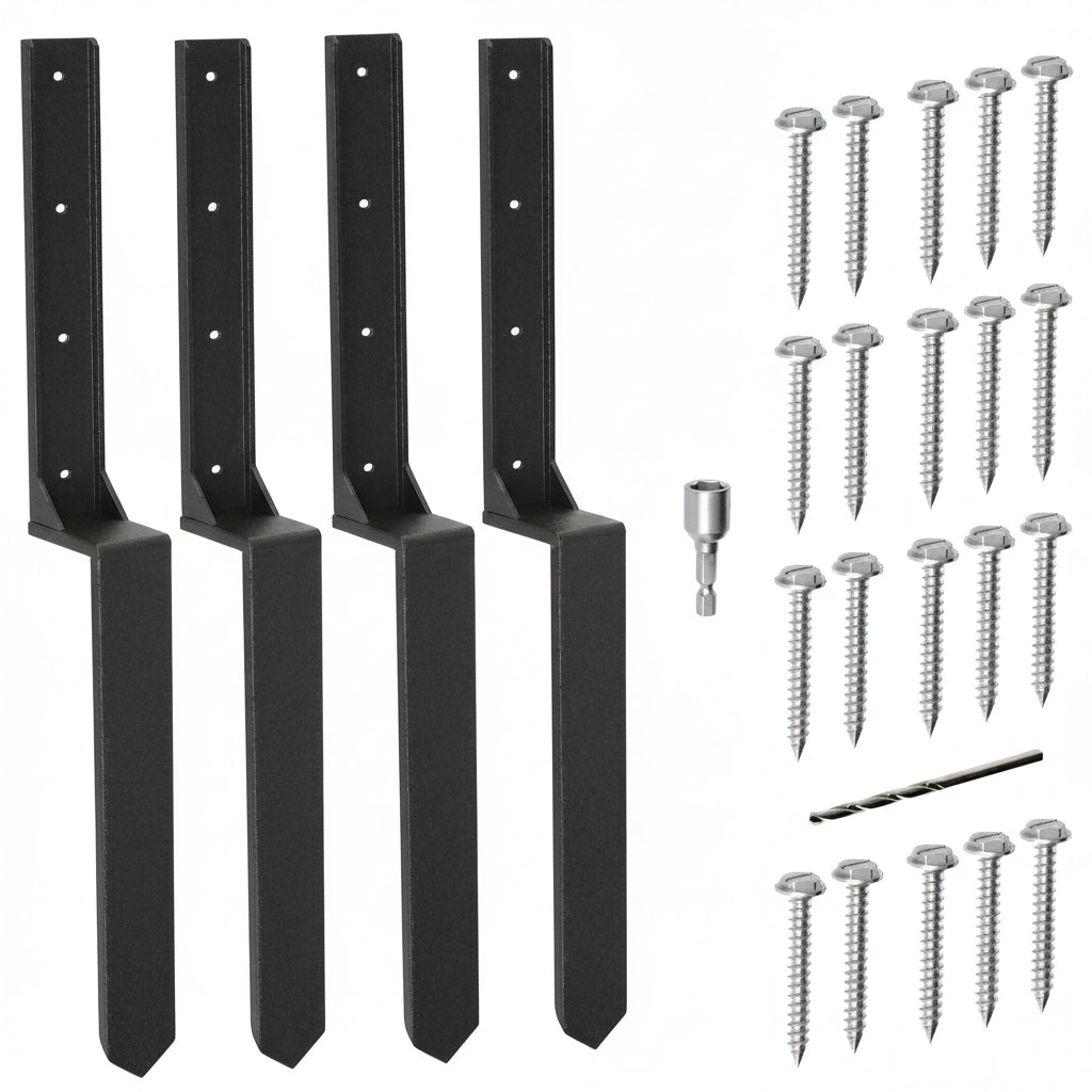 Garvee 33" Carbon Steel Fence Post Repair Kit (4-Pack) – Reinforced H-Frame Anchor Stakes with 16 Self-Tapping Screws, Nut Drivers & Drill Bits for Heavy-Duty Wood Fence Post Fix
