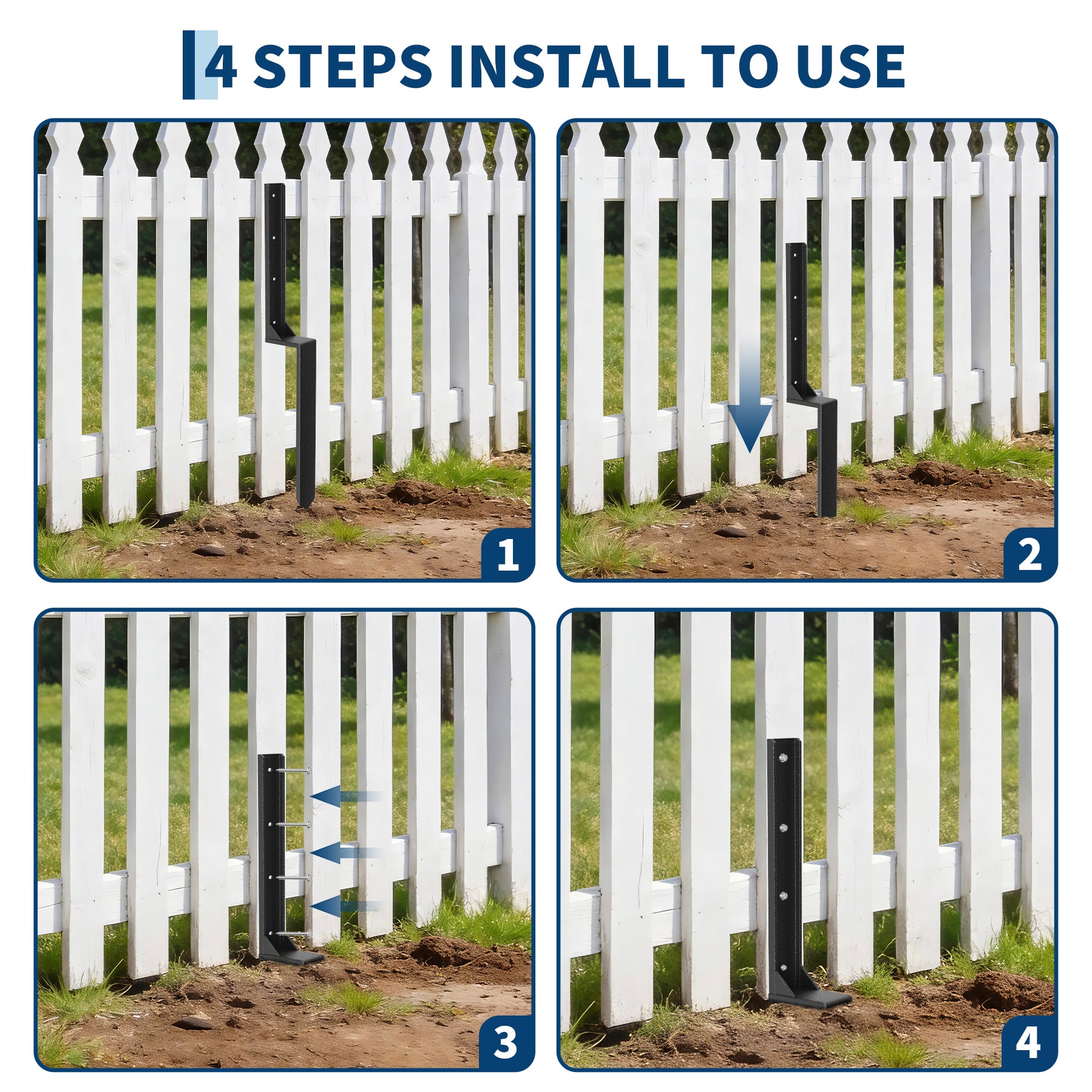 Garvee 33" Bulk Fence Post Repair Kit (6-Pack) – Heavy-Duty Carbon Steel H-Frame Anchor Stakes with 24 Self-Tapping Screws, Nut Drivers & Drill Bits for Large Backyard Renovation