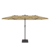 Garvee 15' Rectangular Patio Umbrella with Solar LED Lights & Base, Crank Handle UV-Resistant Outdoor Market Umbrella for Backyard, Pool & Patio, Tan - Tan