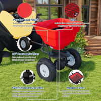 Garvee 85 lb Tow-Behind Broadcast Spreader with Adjustable Flow Control, 10-Inch Pneumatic Tires, Steel Frame & Universal Hitch for Seed, Fertilizer, Salt and Ice Melt, Red