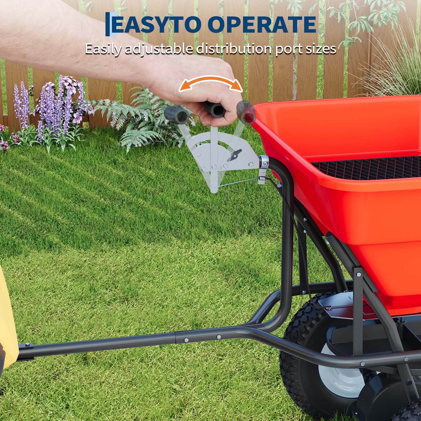 Garvee 85 lb Tow-Behind Broadcast Spreader with Adjustable Flow Control, 10-Inch Pneumatic Tires, Steel Frame & Universal Hitch for Seed, Fertilizer, Salt and Ice Melt, Red