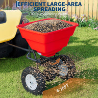 Garvee 85 lb Tow-Behind Broadcast Spreader with Adjustable Flow Control, 10-Inch Pneumatic Tires, Steel Frame & Universal Hitch for Seed, Fertilizer, Salt and Ice Melt, Red