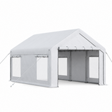 Garvee 10' × 20' Heavy-Duty Portable Garage, 200 GSM PE Carport Canopy with Reinforced Steel Frame, 2 Roll-Up Doors and 4 Windows, White - White