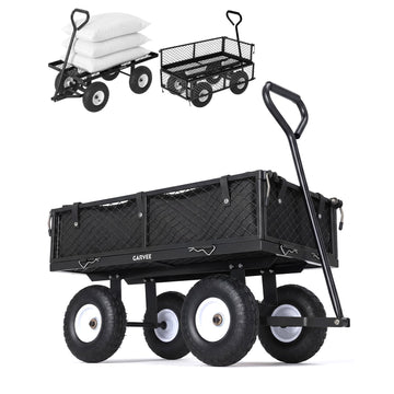 Garvee 400 lb Garden Cart Wagon, Heavy Duty Utility Cart with 10" Pneumatic Tires, Steel Frame, Removable Mesh Sides,Black