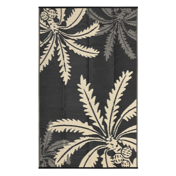 Garvee Waterproof Outdoor Rug 5x8 for Patio, Reversible Modern Area Rug, Large Plastic Straw Mat for Camping, RV, Porch, Backyard, Deck, Picnic, Beach, Black & Brown