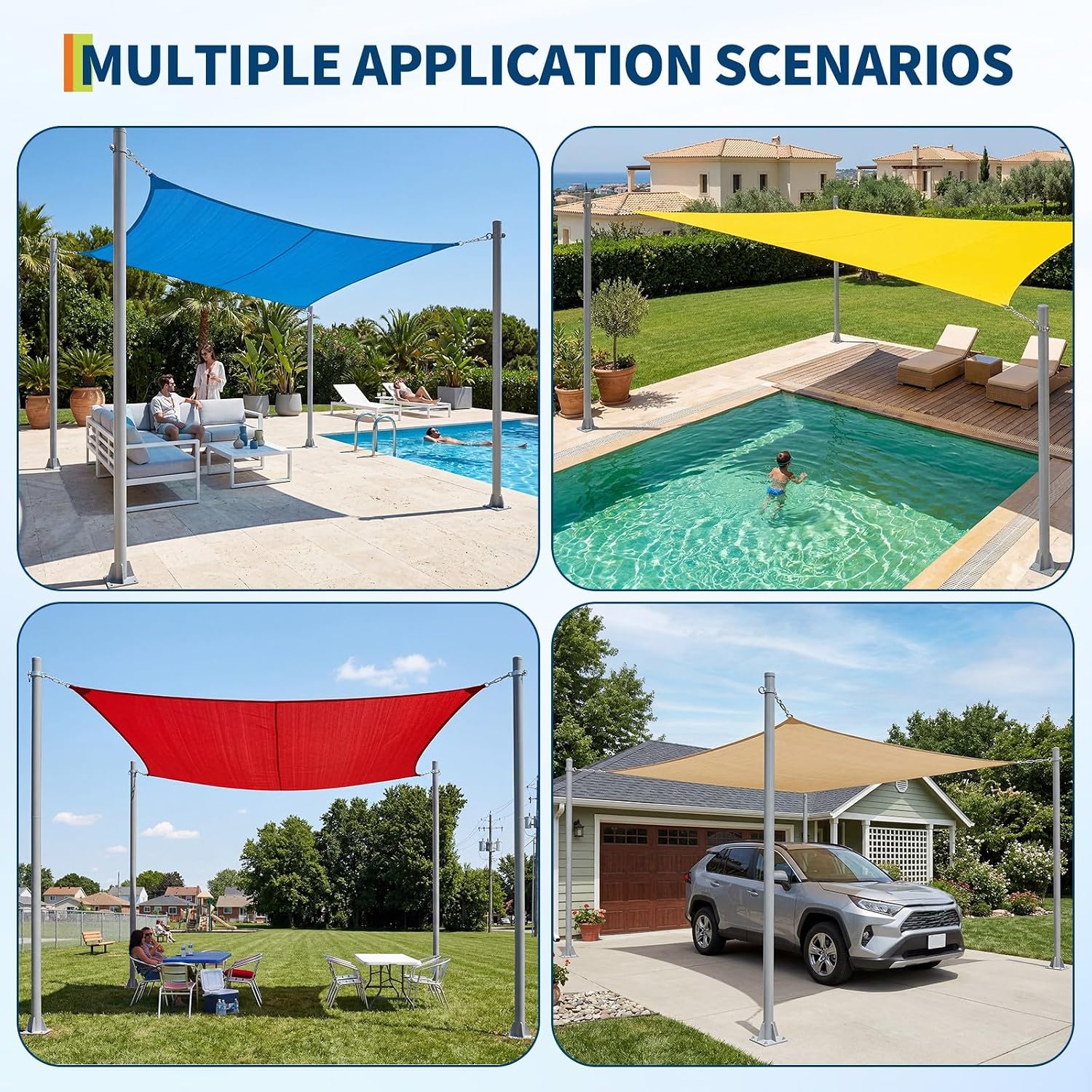 Garvee 10 ft Shade Sail Poles 2 Pack, Heavy Duty Rust-Resistant Outdoor Sun Shade Support Post Kit with D-Clamps for Patio, Backyard, Pool Deck, Garden,Grey