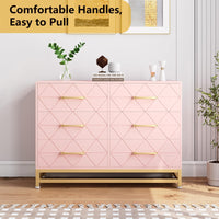 Garvee 6 Drawer Dresser for Bedroom, Wide Chest of Drawers Organizer Storage with Drawers, Large Storage Cabinet, Modern Design Dresser, Pink