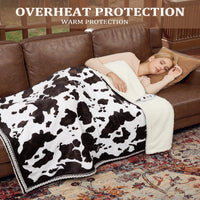 Garvee Heated Electric Blanket King Size with LCD Dual Controller, Cow Print Heating Blankets, 10 Heat Levels & 1-12H Time Settings, ETL Certified, Machine Washable, Brown White, 90" x 100"