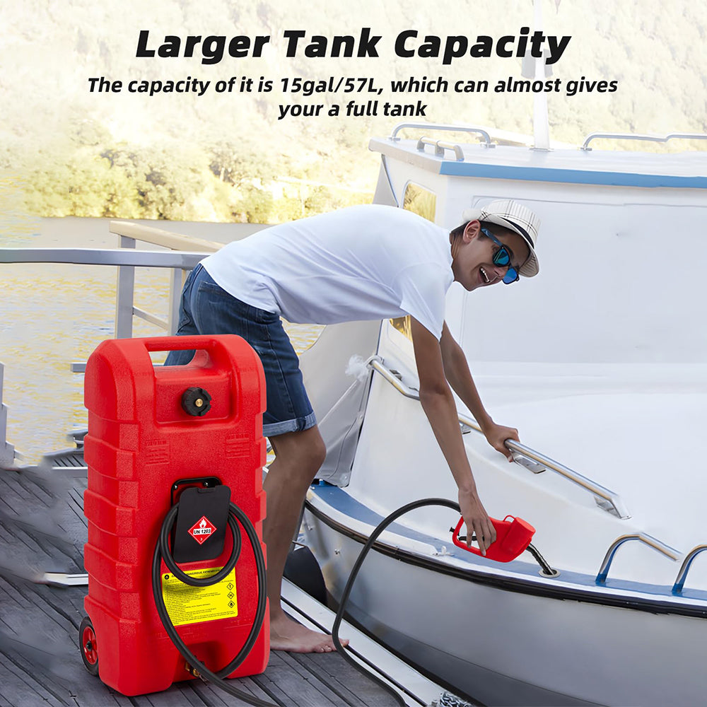Garvee Fuel Caddy 15 Gallon Portable Diesel Fuel Caddy with Pump, 10ft Hose, Manual Siphon 7.5 L/min, UV-Resistant for Garage and Workshop, Red