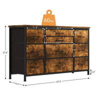 Garvee 10 Drawers Dresser TV Stand with Power Outlet for 55'' Long TV Stand, Wide Dresser Console Table for Storage Entertainment Center in Closet, Living Room, Entryway, Wood Top - Rustic Brown