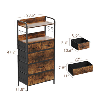 Garvee 5 Drawers Dresser for Bedroom with Shelf ,Chest of Drawers & Storage Drawers, Tall Fabric Storage Dresser for Living Room, Organizer Unit, Easy Assembly, Rustic Brown