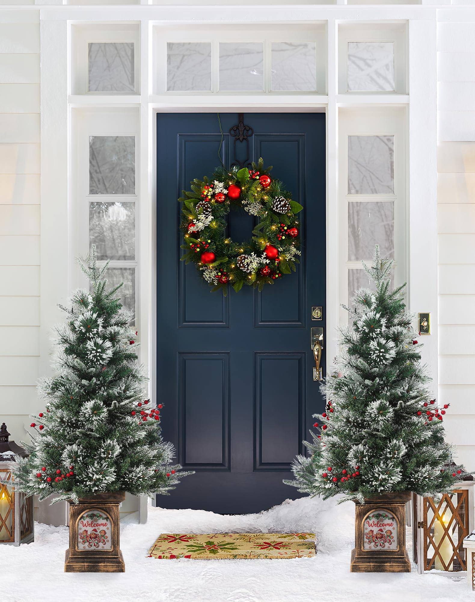 Garvee 3ft Small Christmas Tree, Pre Lit Snow Flocked Artificial Christmas Tree with 78 Warm White LED Lights, Premium Xmas Pine Tree for Christmas Decoration, Yard, Home, Office