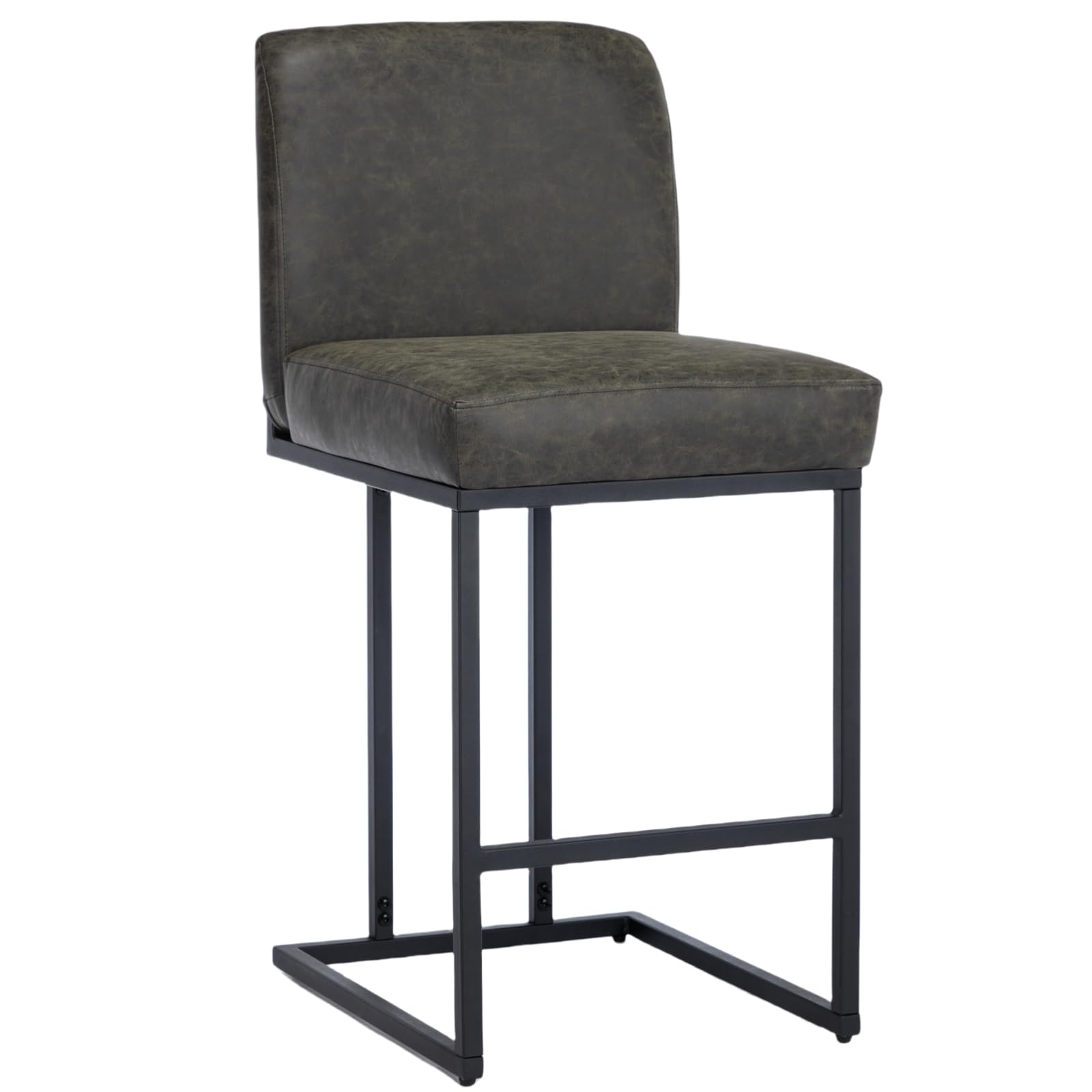 Garvee 24" Bar Stools, Counter Height Bar Stools with Back, Modern PU Leather Barstools for Kitchen Island, Upholstered Bar Chair with Black Metal Frame Footrest, 1 Pack, Grey