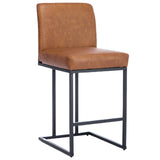 Garvee 24" Bar Stools, Counter Height Bar Stools with Back, Modern PU Leather Barstools for Kitchen Island, Upholstered Bar Chair with Black Metal Frame Footrest, 1 Pack, Brown - 1 Pack | Brown
