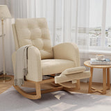 Garvee Nursery Rocking Chair with Adjustable Footrest, Teddy Fleece Upholstery, Sturdy Wooden Legs & High Backrest, Comfortable Glider Rocking Chair for Living Room or Bedroom, Beige - Beige|Teddy