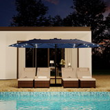 Garvee 15' × 9' Double-Sided Patio Umbrella with Base, 36 Solar LED Lights, Crank Lift & 12 Steel Ribs, Navy Blue - Navy Blue