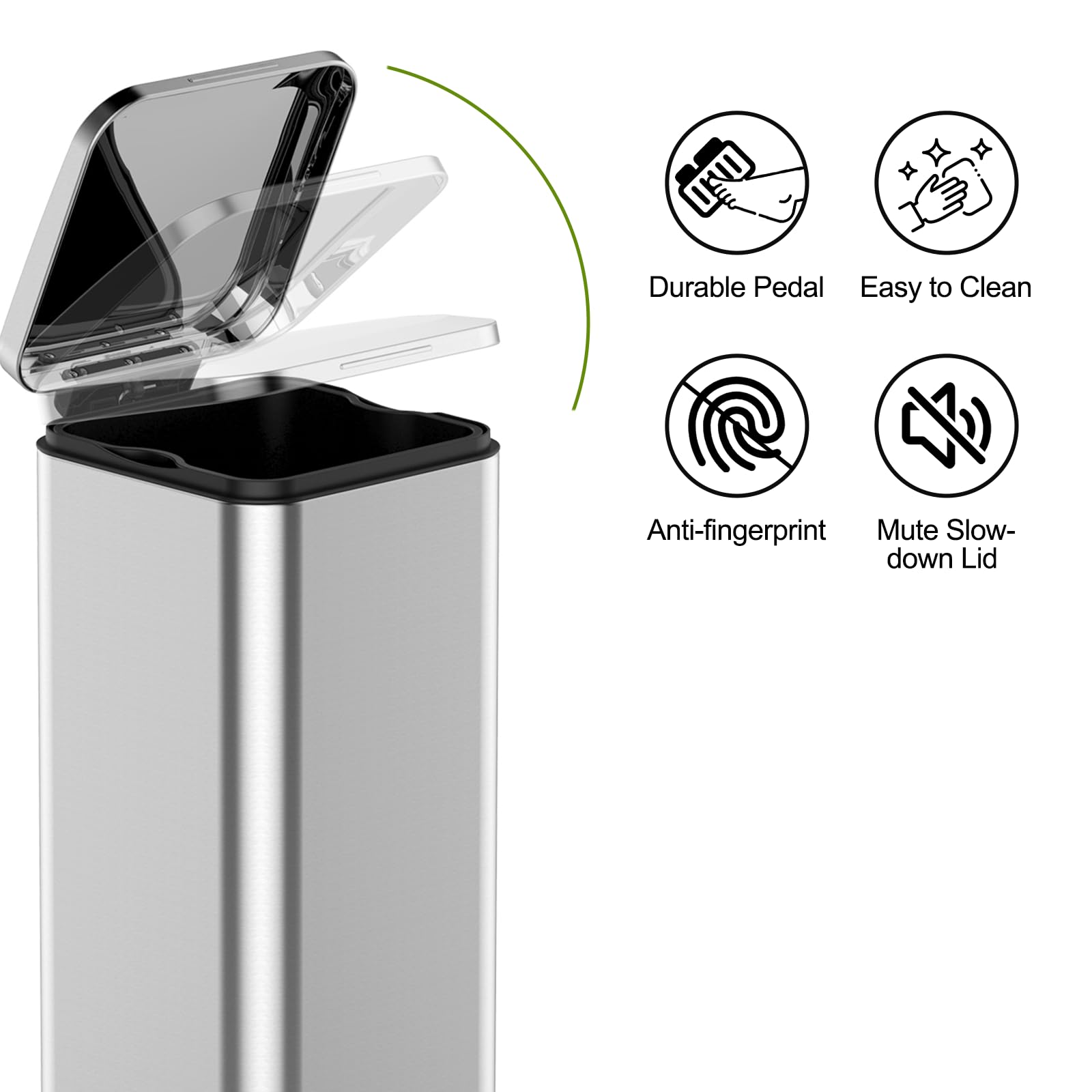 Garvee 8 Gallon Step Trash Can, Square Fingerprint-Proof Garage Can with Soft-Close Lid for Kitchen, with Removable Inner Bucket, 30-Liter