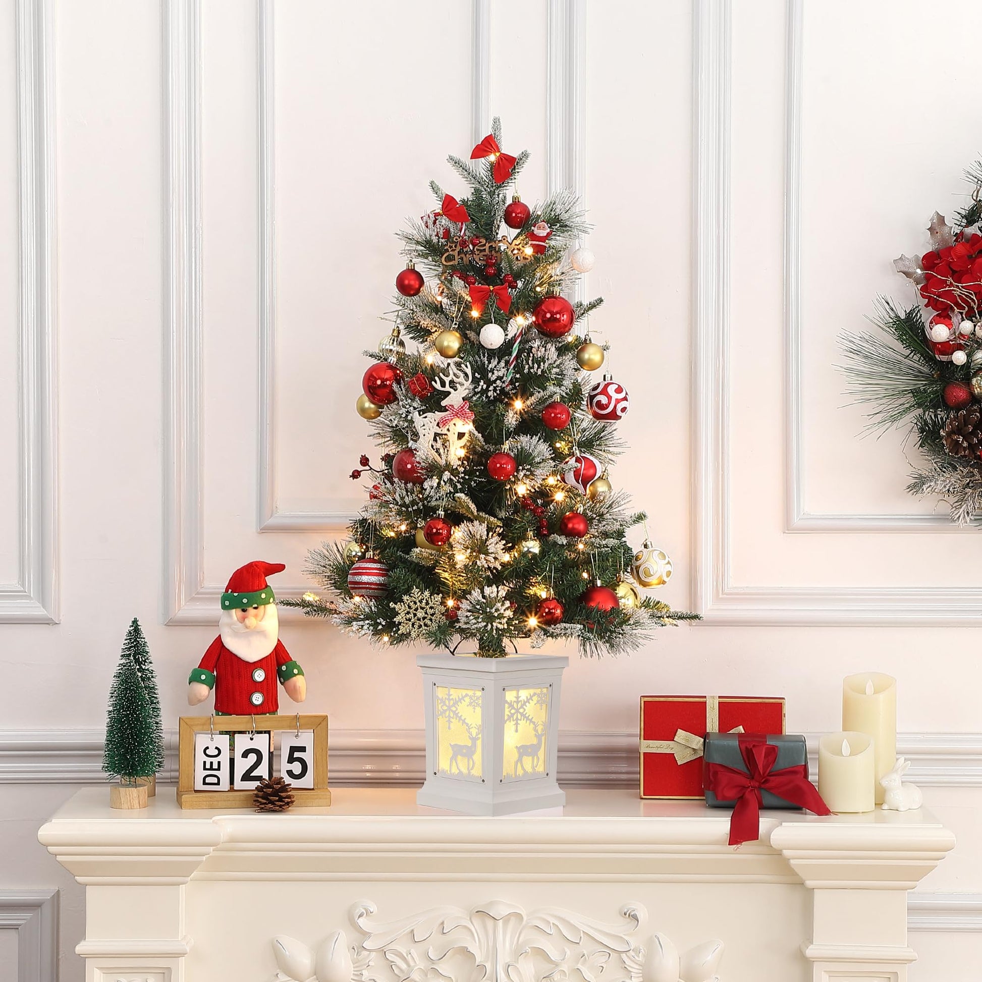 Garvee 3ft Pre-Lit Christmas Tree, Small Lighted Christmas Tree with Lighting Elk Base, Artificial Xmas Trees with 78 LED Lights & 8 Lighting Modes Christmas Decoration for Home, Office, Set of 2