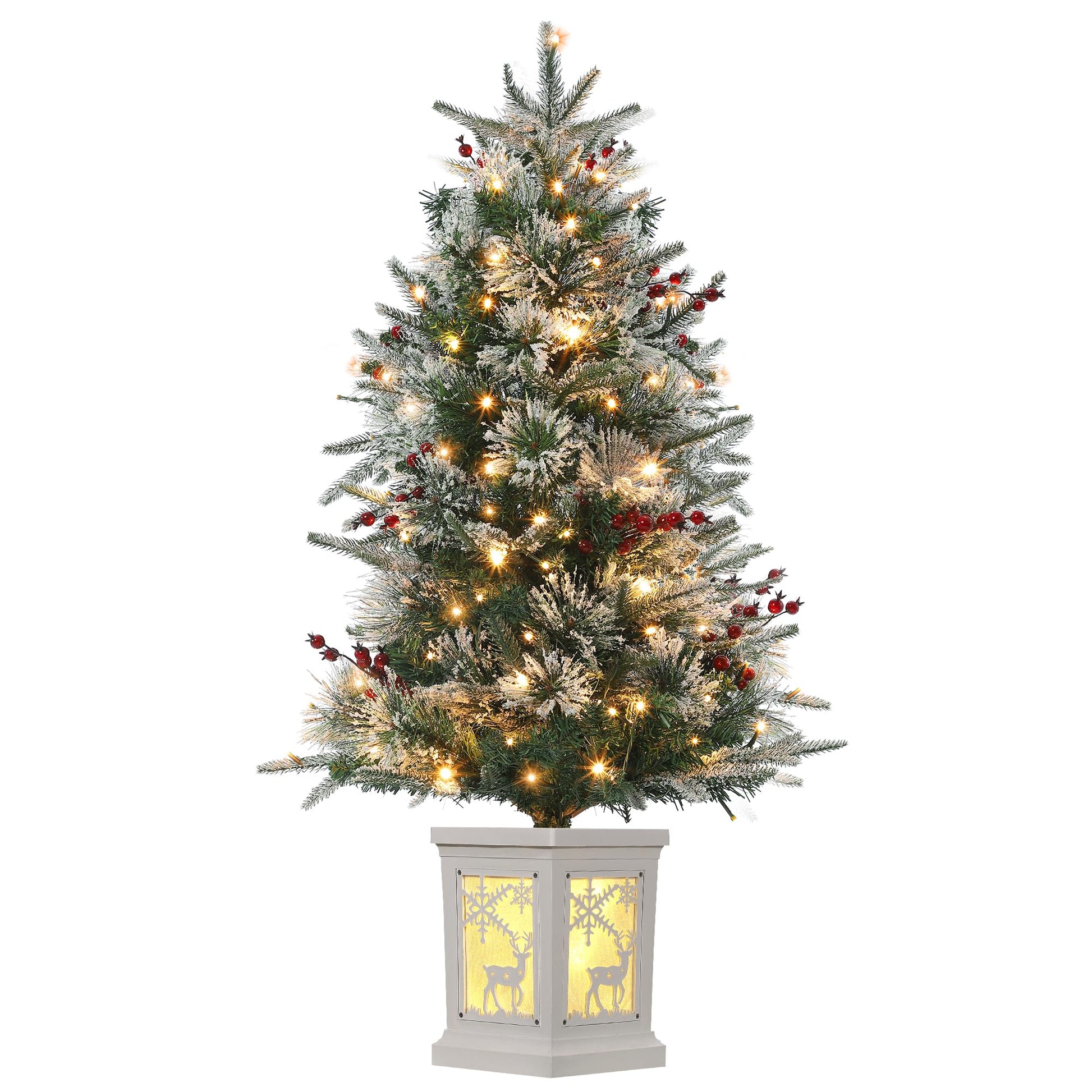 Garvee 3ft Pre-Lit Christmas Tree, Artificial Christmas Trees with Lighting Elk Base, Mini Christmas Trees with 78 LED Lights, Battery Operated and Timer Function, Xmas Decoration for Home