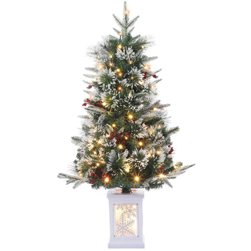 Garvee 3FT Prelit Artificial Christmas Tree with Snowflake Light Box Base, 78 Warm Lights & Red Berry for Front Door, Porch, Entryway, Fireside Christmas Decoration, Set of 1