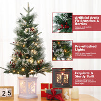 Garvee 3FT Prelit Artificial Christmas Tree with Snowflake Light Box Base, 78 Warm Lights & Red Berry for Front Door, Porch, Entryway, Fireside Christmas Decoration, Set of 1