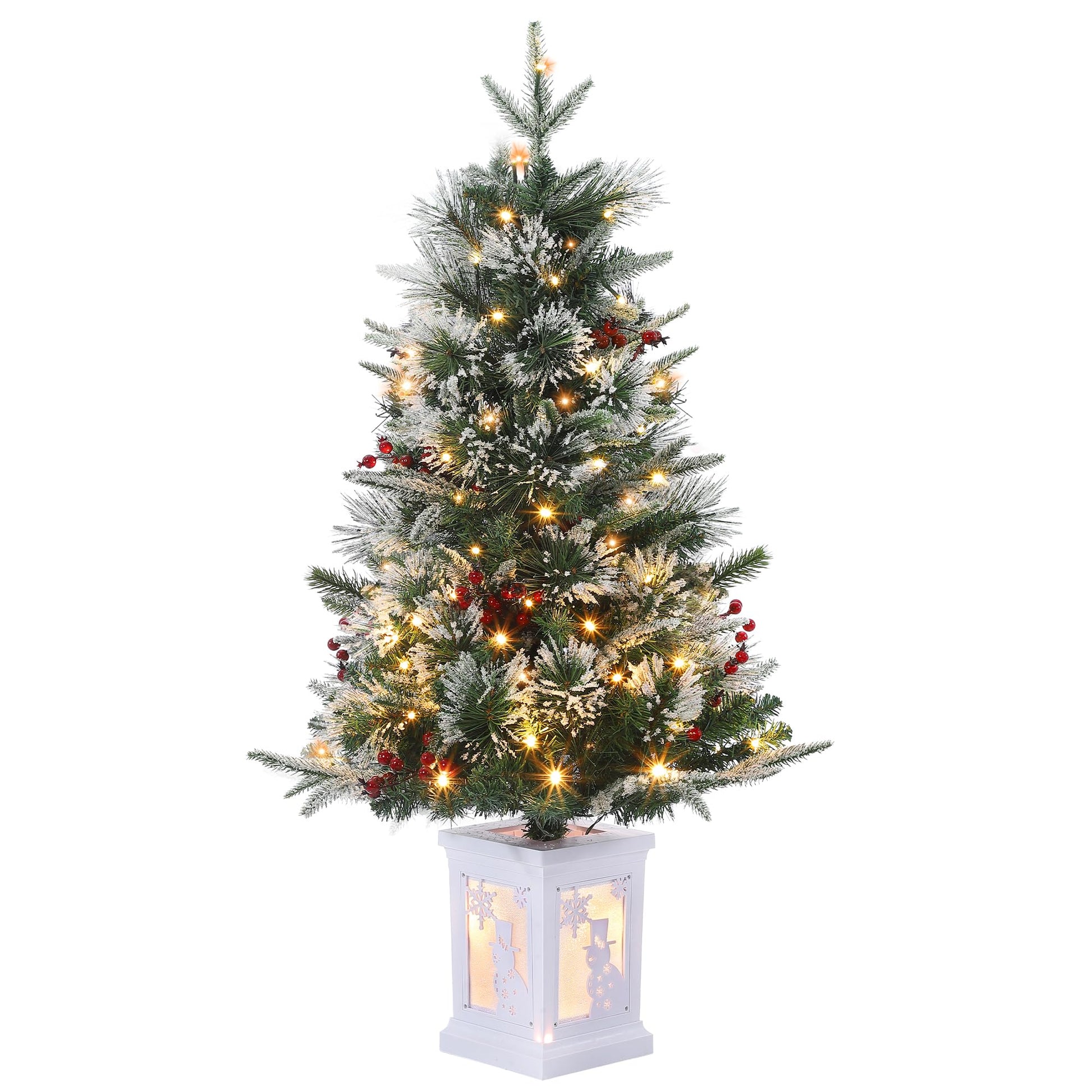 Garvee 3ft Pre-Lit Christmas Tree, Artificial Christmas Tree with Lighting Snowman Base, Snow Flocked Xmas Tree with 78 LED Lights, Battery Operated and Timer Function, Xmas Decoration for Home
