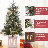 Garvee 3ft Pre-Lit Christmas Tree with 78 LED Lights, Artificial Christmas Tree with Snowflakes and Red Berries, 8 Lighting Modes, Lighting Snowman Base for Home, Porch, Office, Set of 2