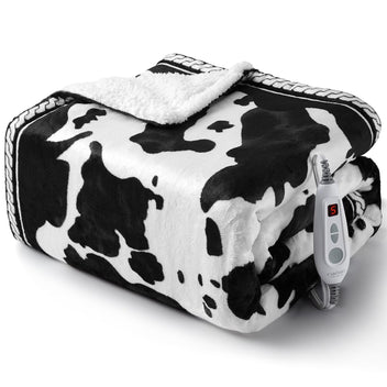 Garvee Heated Electric Blanket, 10 Heat Levels & 1-12h Time Settings Cow Print Heating Blankets,  ETL Certified, Machine Washable, Cozy Home Use