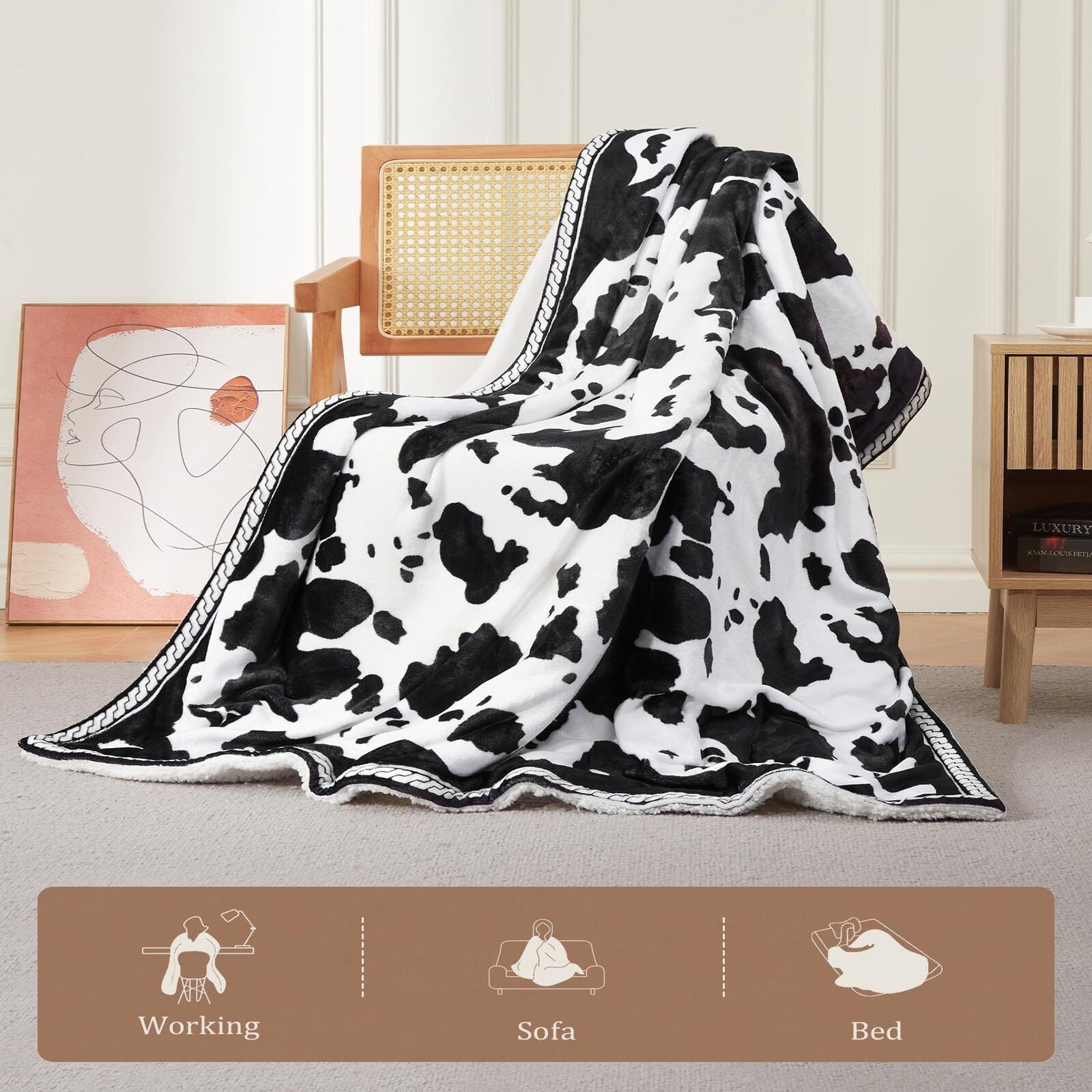 Garvee Heated Electric Blanket, 10 Heat Levels & 1-12h Time Settings Cow Print Heating Blankets,  ETL Certified, Machine Washable, Cozy Home Use