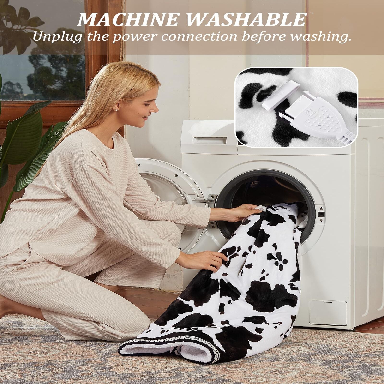 Garvee Heated Electric Blanket, 10 Heat Levels & 1-12h Time Settings Cow Print Heating Blankets,  ETL Certified, Machine Washable, Cozy Home Use