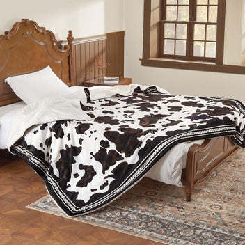 Garvee Heated Electric Blanket Full Size, Cow Print Fast Heating Throw Blankets with LCD Controller, 10 Heat Levels & 1-12H Time Settings Auto Off, ETL Certified, Brown White, 72" x 84"