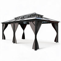 Garvee 12' × 20' Hardtop Gazebo, Double Polycarbonate Roof Aluminum Frame Patio Gazebo with Curtains & Netting, Grey