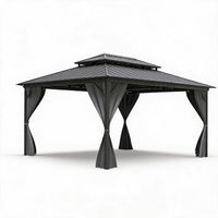 Garvee 12'×16' Hardtop Gazebo, Double Metal Roof Aluminum Frame Patio Gazebo with Curtains & Netting, Grey