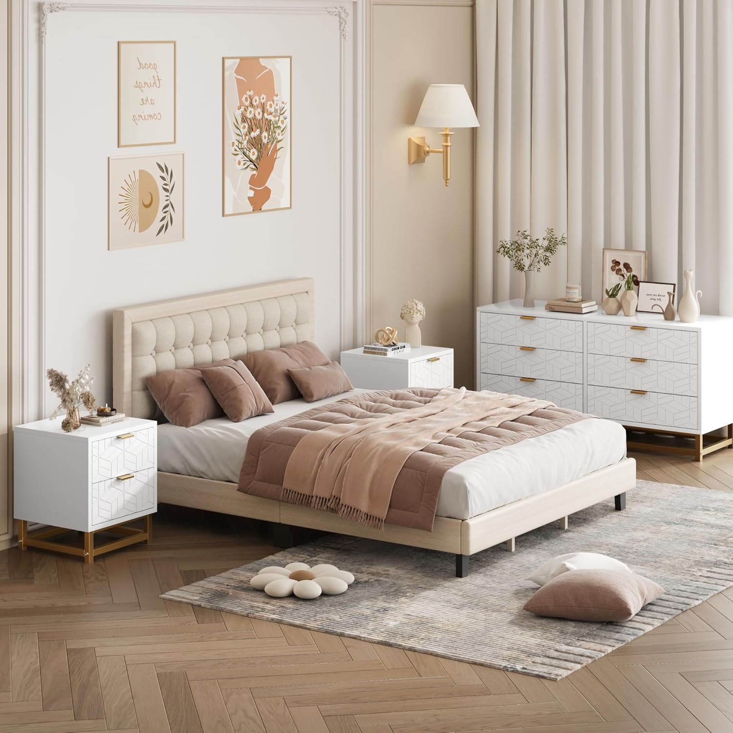 Garvee White 6 Drawer Dresser for Bedroom, Chest of Drawers with Metal Base, Modern Dresser Chest Cabinet Organizer, Large Dresser for Living Room, Hallway, Closet