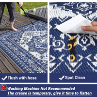 Garvee Outdoor Navy Blue & White 9x12 Plastic Straw Rug, Waterproof Stain Resistant Reversible Carpet for Camping, Backyard, RV, Patio