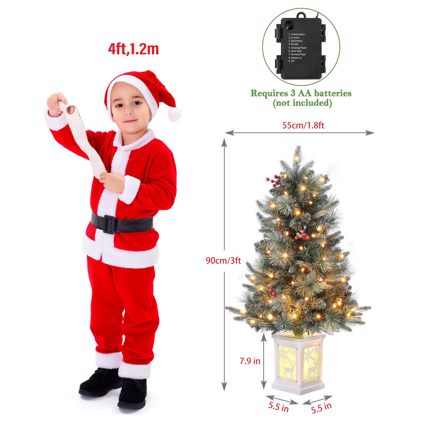 Garvee 3ft Pre-Lit Christmas Tree, Artificial Christmas Trees with Lighting Elk Base, Mini Christmas Trees with 78 LED Lights, Battery Operated and Timer Function, Xmas Decoration for Home