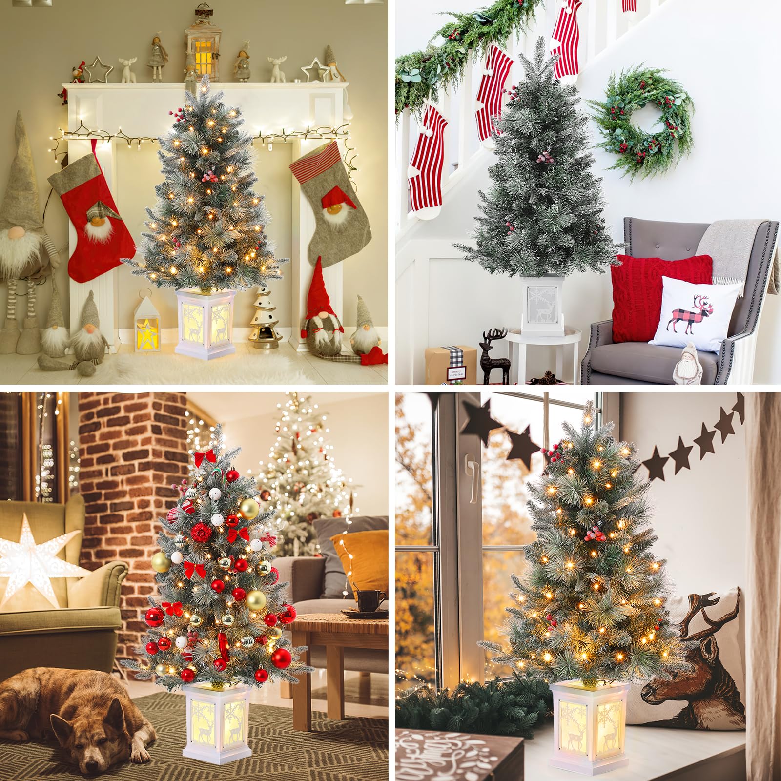 Garvee 3ft Pre-Lit Christmas Tree, Artificial Christmas Trees with Lighting Elk Base, Mini Christmas Trees with 78 LED Lights, Battery Operated and Timer Function, Xmas Decoration for Home