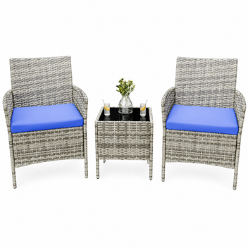 Garvee Patio Porch Furniture Sets 3 Pieces PE Rattan Wicker Chairs with Table Outdoor Garden Furniture Sets