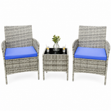 Garvee Patio Porch Furniture Sets 3 Pieces PE Rattan Wicker Chairs with Table Outdoor Garden Furniture Sets - Gray / Peacock Blue