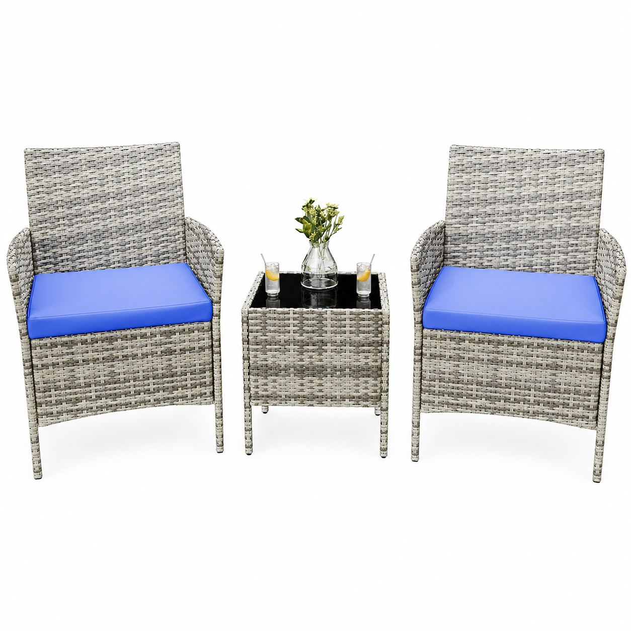 Garvee Patio Porch Furniture Sets 3 Pieces PE Rattan Wicker Chairs with Table Outdoor Garden Furniture Sets