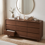 Garvee 9 Drawer Dresser for Bedroom, 63" Wide Chest of Drawers with Curved Safety Corners, Storage Cabinet, Dresser TV Stand for Living Room - Walnut